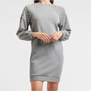 Express Pearl Shoulder Detail Sweatshirt Dress